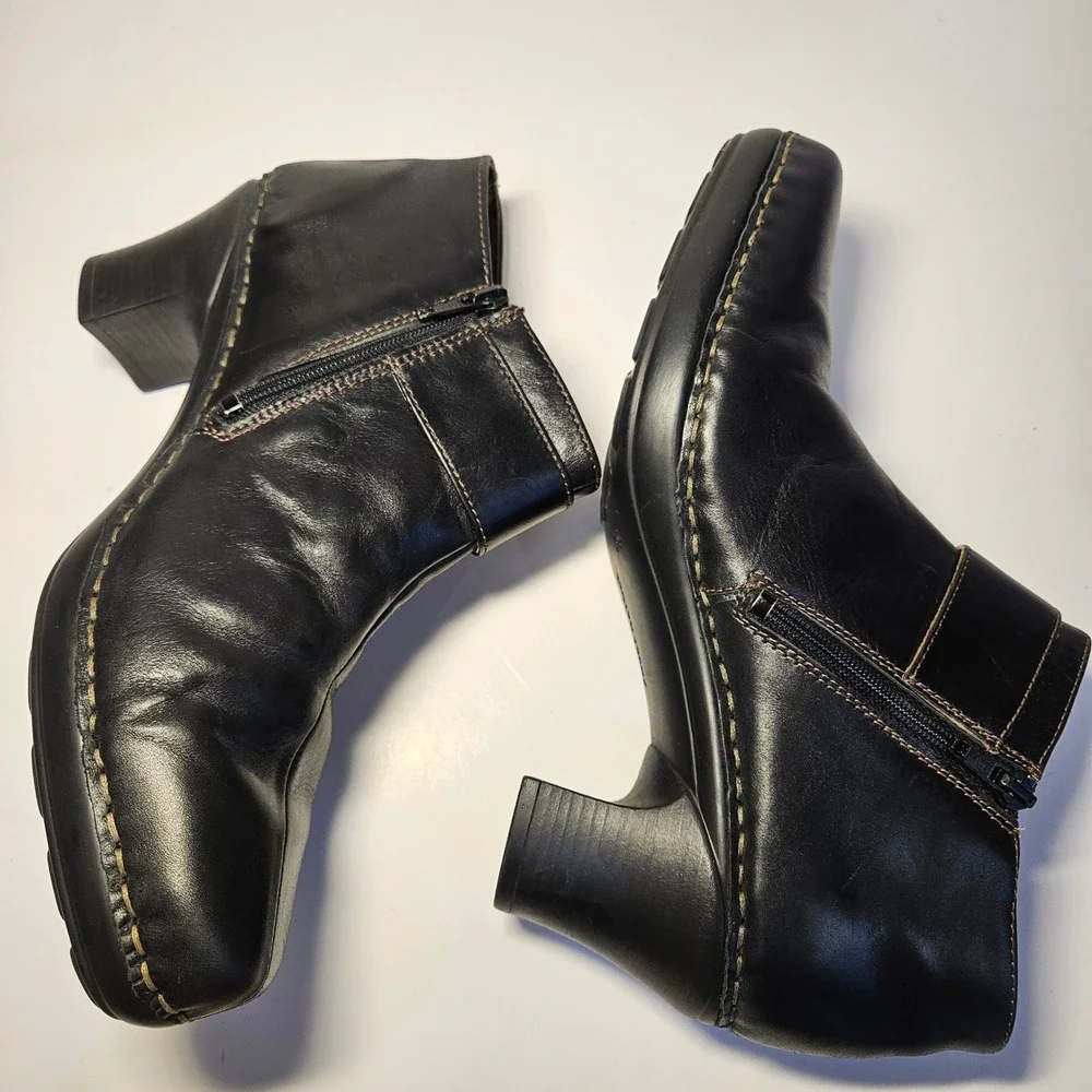 Josef Seibel Womens Black Leather Buckle Ankle Boots Block Heel‎ Size 39